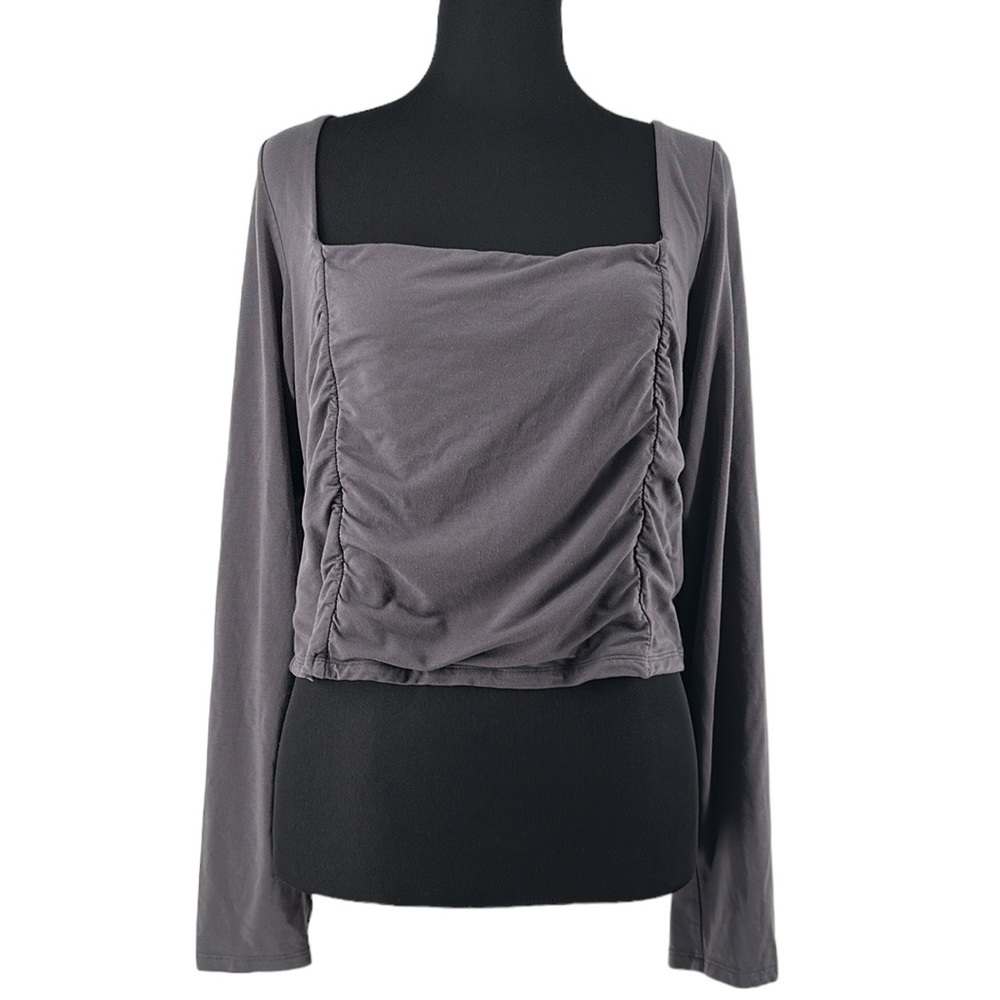 Aritzia Wilfred Lydia top long sleeve corset style square neck grey sz xl